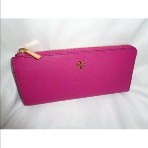 Tory Burch Emerson L Zip Continental Wallet Prickly Pear Saffiano Leather Clutch